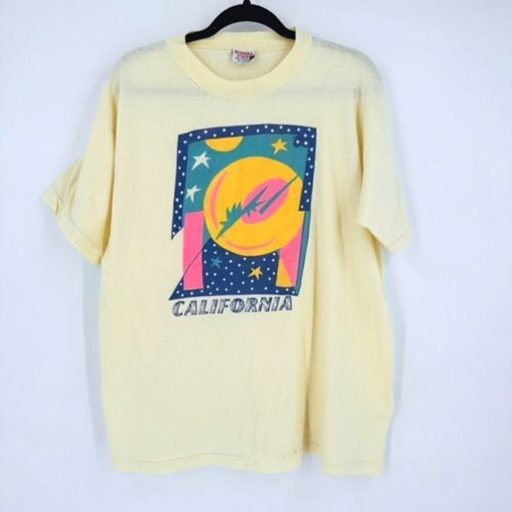 Vintage Single Stitch Royal Stars Unisex California T-Shirt Yellow Medium Colorf